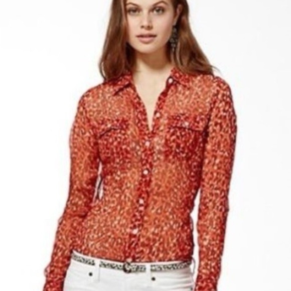 Lucky Brand Tops - Lucky Brand Red Rust Animal Print Button-Down Shirt long sleeve Stylish Silk